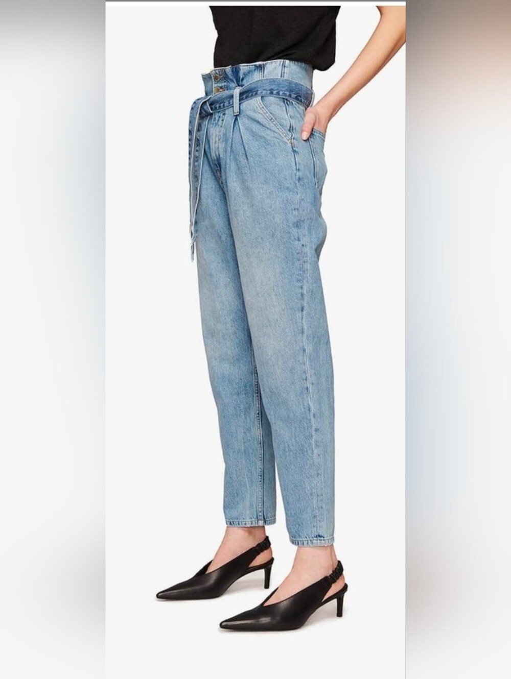 Anine Bing Everly Paper Bag Trousers In Pond  High Righ Ankle Size 26 Preppy - Picture 4 of 15